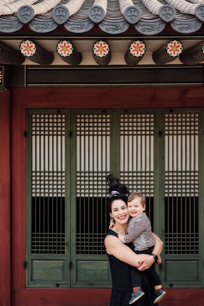 Olivia with her son Alfie in South Korea